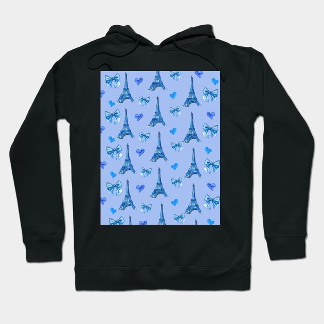 Girly Eiffel Tower Pattern in Watercolours Light Blue Background Hoodie by ArtInPi